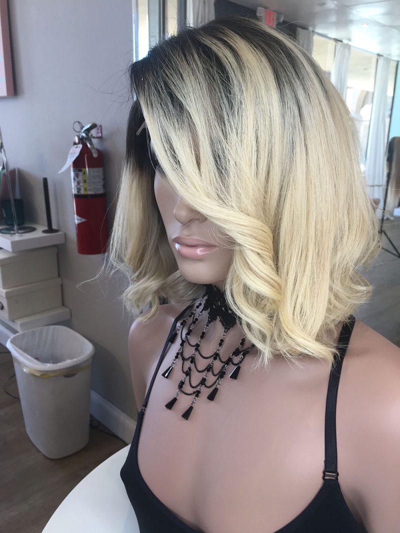 Blunt Blonde Bob with Dark Roots